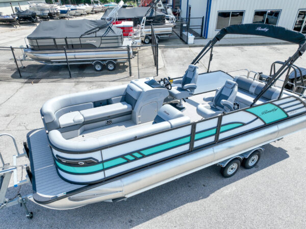 (SOLD) Aruba Blue - 2025 Bentley Elite 253DC Swingback w/ Mercury 300XL 25" & Trailer - Image 2