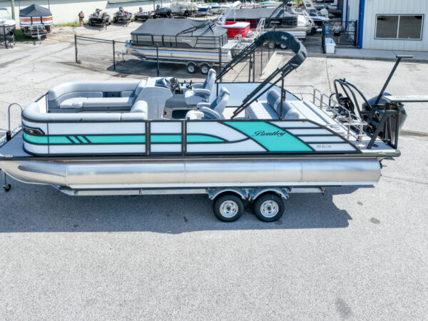 (SOLD) Aruba Blue - 2025 Bentley Elite 253DC Swingback w/ Mercury 300XL 25" & Trailer - Image 8