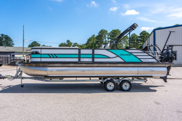 (SOLD) Aruba Blue - 2025 Bentley Elite 253DC Swingback w/ Mercury 300XL 25" & Trailer - Image 4